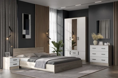 Шкаф трехстворчатый Ронда ШК-3, Дуб крафт серый, Белый