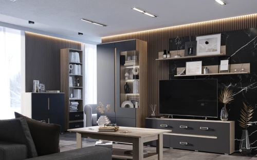 Шкаф с подсветкой Ким, Графит софт, Сонома