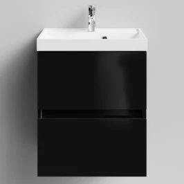 Тумба Бест 50  подвесной, черный глянец Vodok с раковиной в комплекте