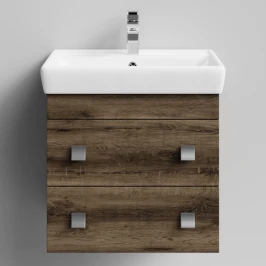 Тумба Квадро 60 подвесной, Дуб крымский коричневый ПВХ 131005-9005 Vodok с раковиной в комплекте