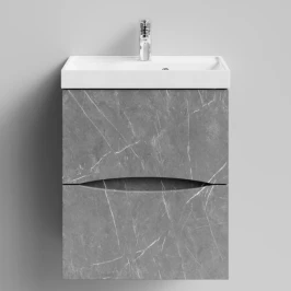 Тумба Лайт 50 подвесной, Мрамор Серый софт тач ПВХ 4044-1 Vodok с раковиной в комплекте