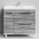 Тумба Лайт 90 напольный, Лиственница структурная контрастно-серая ПВХ 64202, 2 ящика, 1 дверь слева Vodok с раковиной в комплекте