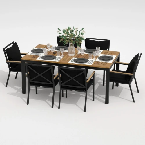 Обеденная группа  TELLA FESTA plus каркас карбон / стол тик 180 / ткань черная