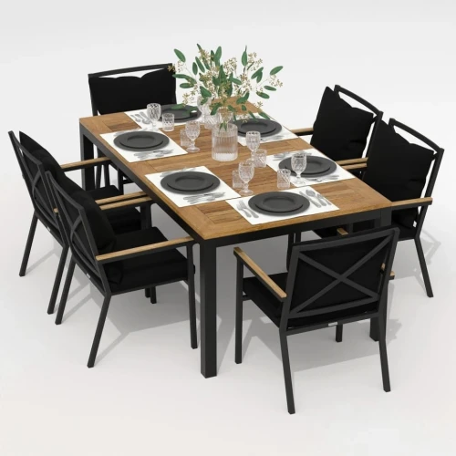 Обеденная группа  TELLA FESTA plus каркас карбон / стол тик 180 / ткань черная