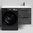 Тумба Смайл 110 подвесной, под стиральную машину, правая, Мрамор Графит софт тач ПВХ 4044-3 Vodok с раковиной в комплекте