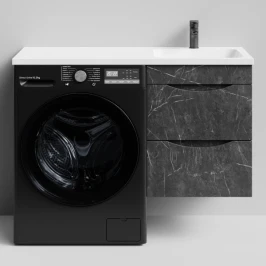 Тумба Смайл 110 подвесной, под стиральную машину, правая, Мрамор Графит софт тач ПВХ 4044-3 Vodok с раковиной в комплекте