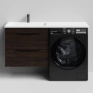 Тумба Смайл 130 подвесной, под стиральную машину, левая, Палисандр ПВХ 43101 Vodok с раковиной в комплекте