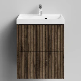 Тумба Тач 50 подвесной, Дуб крымский коричневый ПВХ 131005-9005 Vodok с раковиной в комплекте