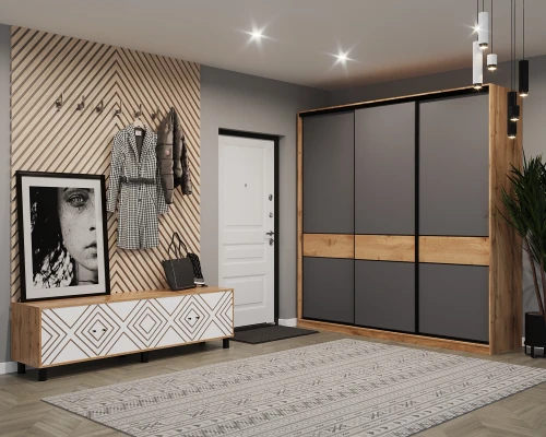Шкаф-купе SLIM,184*60, Дуб вотан, Серый