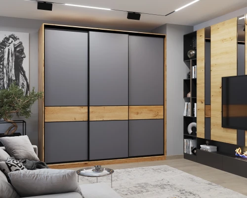 Шкаф-купе SLIM,184*60, Дуб вотан, Серый