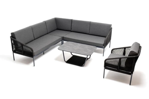 "Канны" модульная угловая лаунж-зона из роупа (веревки), цвет темно-серый