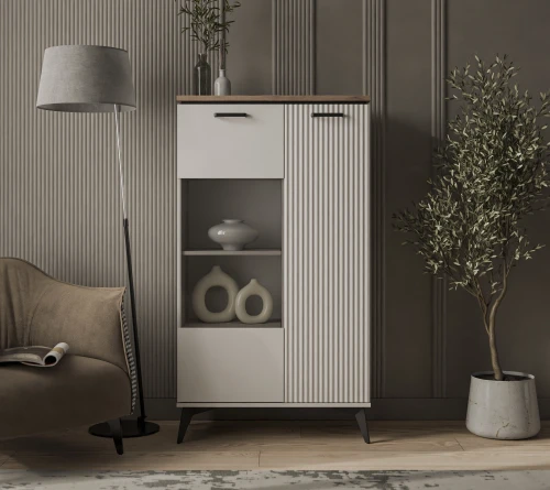 VINATI, Шкаф с витриной 1V1D P. Цвет ПЕРСИДСКИЙ ЖЕМЧУГ/ АМАРОК