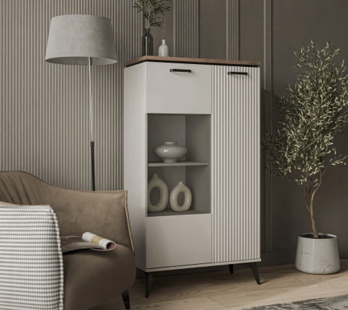 VINATI, Шкаф с витриной 1V1D P. Цвет ПЕРСИДСКИЙ ЖЕМЧУГ/ АМАРОК