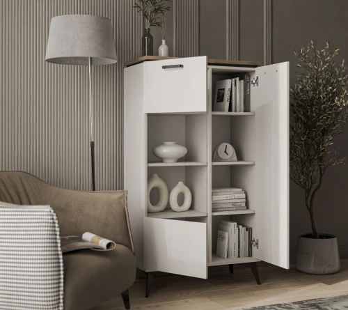 VINATI, Шкаф с витриной 1V1D P. Цвет ПЕРСИДСКИЙ ЖЕМЧУГ/ АМАРОК