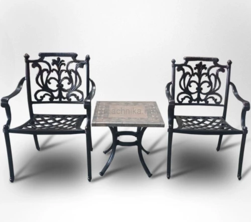 Комплект мебели из литого алюминия стол квадратный Опалия + 2 кресла Миранда