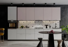Кухня модульная Мемфис 3600 Японский шелк/Атласный серый МДФ прямая Кухня модульная Мемфис 3600 Японский шелк/Атласный серый МДФ прямая