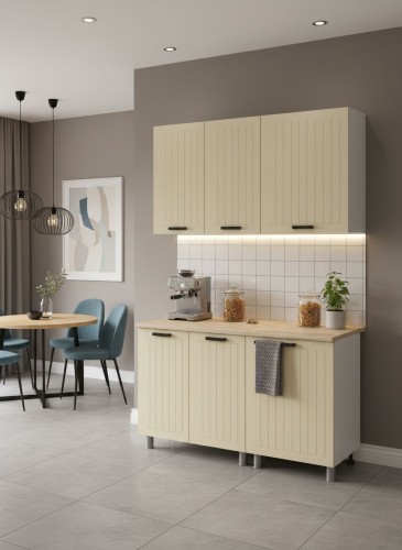 Готовая кухня МК Аленушка 1,4м  Орхидея Крем,скоба черный,сонома