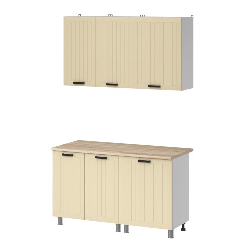 Готовая кухня МК Аленушка 1,4м  Орхидея Крем,скоба черный,сонома