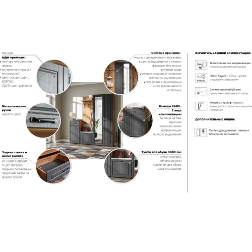 Шкаф «Лацио Сканди» 1д ЛВ (с зеркалом), Вотан/Сканди графит