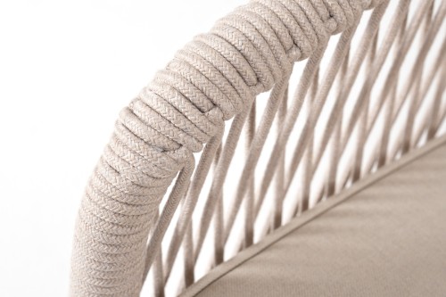 "Канны" правый модуль плетеный из роупа, основание дуб, роуп бежевый круглый, ткань бежевая 052