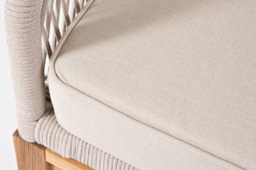 "Канны" правый модуль плетеный из роупа, основание дуб, роуп бежевый круглый, ткань бежевая 052