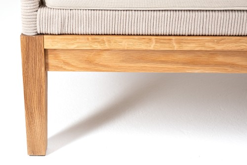 "Канны" правый модуль плетеный из роупа, основание дуб, роуп бежевый круглый, ткань бежевая 052