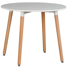 SQT-7 Стол обеденный БЕЛЫЙ D90, столешница МДФ, основание бук