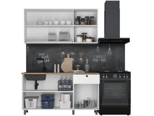 Кухонный гарнитур «Ева» 150см, Белый шагрень (дуб классический)