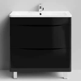 Тумба Адель 80 напольный, черный глянец Vodok с раковиной в комплекте