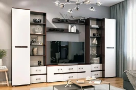 Гостиная Ким Вариант №2, Белый глянец холодный, Венге