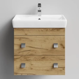 Тумба Квадро 60 подвесной, Дуб Тортуга ПВХ 2357-43 Vodok с раковиной в комплекте