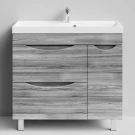 Тумба Лайт 90 напольный, Лиственница структурная контрастно-серая ПВХ 64202, 2 ящика, 1 дверь справа Vodok с раковиной в комплекте