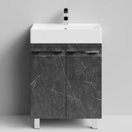 Тумба Мальта 60 напольный, двери, Мрамор Графит софт тач ПВХ 4044-3 Vodok с раковиной в комплекте