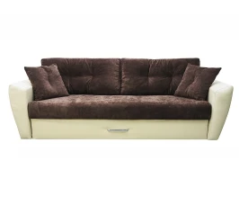 Диван еврокнижка Амстердам 160 ЛЮКС 04 ВЕЛЮР КОРИЧНЕВЫЙ ЭКОКОЖА БЕЖЕВАЯ