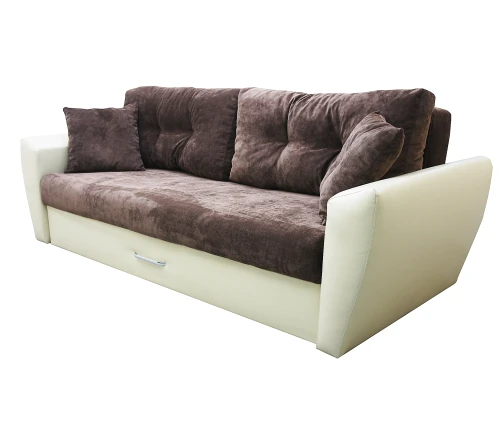 Диван еврокнижка Амстердам 160 ЛЮКС 04 ВЕЛЮР КОРИЧНЕВЫЙ ЭКОКОЖА БЕЖЕВАЯ