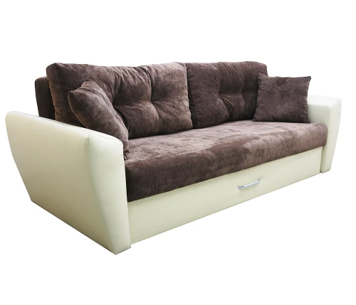 Диван еврокнижка Амстердам 160 ЛЮКС 04 ВЕЛЮР КОРИЧНЕВЫЙ ЭКОКОЖА БЕЖЕВАЯ