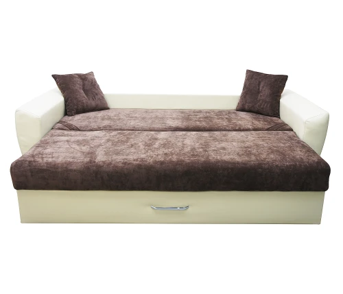 Диван еврокнижка Амстердам 160 ЛЮКС 04 ВЕЛЮР КОРИЧНЕВЫЙ ЭКОКОЖА БЕЖЕВАЯ