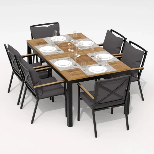 Обеденная группа  TELLA FESTA plus каркас карбон / стол тик 180 / ткань антрацит