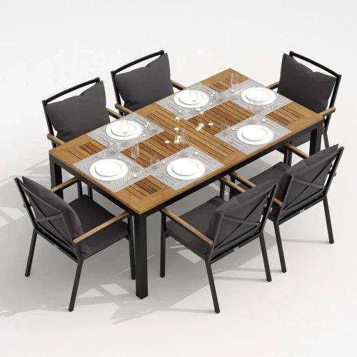 Обеденная группа  TELLA FESTA plus каркас карбон / стол тик 180 / ткань антрацит