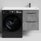 Тумба Смайл 110 подвесной, под стиральную машину, правая, Мрамор Серый софт тач ПВХ 4044-1 Vodok с раковиной в комплекте