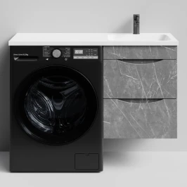 Тумба Смайл 110 подвесной, под стиральную машину, правая, Мрамор Серый софт тач ПВХ 4044-1 Vodok с раковиной в комплекте