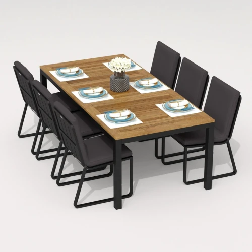 Обеденная группа TELLA  GIRA  каркас карбон / стол тик 220 / ткань антрацит