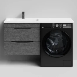 Тумба Смайл 130 подвесной, под стиральную машину, левая, Серый камень ПВХ 57806 Vodok с раковиной в комплекте