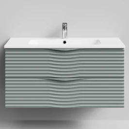 Тумба Эйфория 100 F2, пример RAL 7005 Мышино-серый, матовая, 2 ящика, подвесной Vodok с раковиной в комплекте