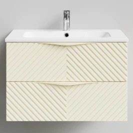 Тумба Эйфория 80 F4, пример RAL 1015 Светлая слоновая кость, матовая, 2 ящика, подвесной Vodok с раковиной в комплекте