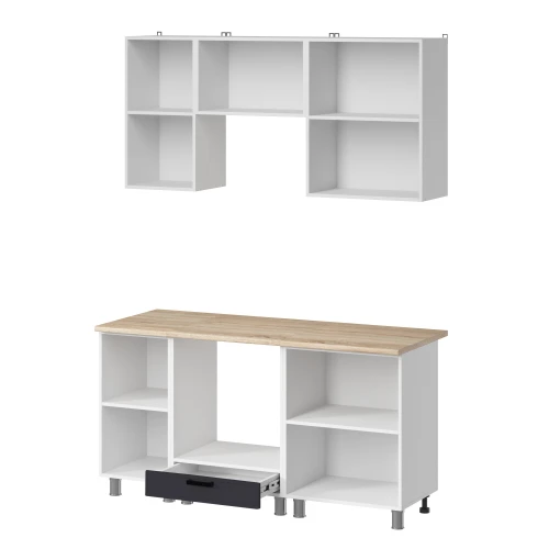 Готовый кухонный гарнитур МК Аленушка 1,6м в.5 Магнолия Сталь,скоба черный,сонома