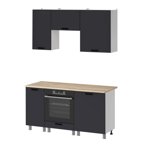 Готовый кухонный гарнитур МК Аленушка 1,6м в.5 Магнолия Сталь,скоба черный,сонома