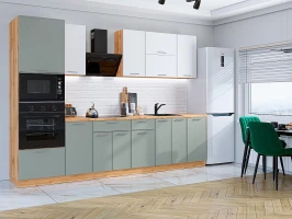 Прямая модульная кухня Квадро-01 Белый/Аквамарин Дуб вотан 2140*3000*600