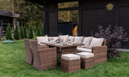 Угловой комплект ZORRO PLUS DOUBLE коричневого цвета искусственный ротанг