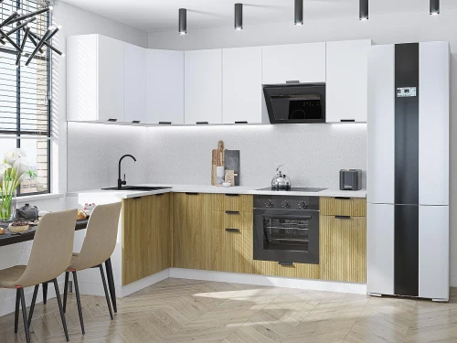 Кухонный гарнитур Евро Лайн-05 Белый/Дуб песочный Белый